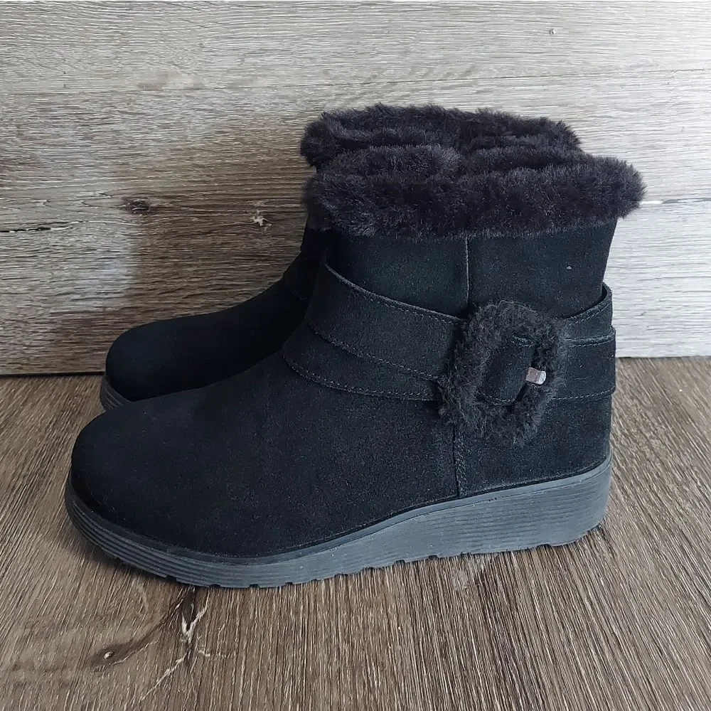 Skechers Women's Keepsakes Wedge Cozy Wraps Winter Boot, Black, Size 7